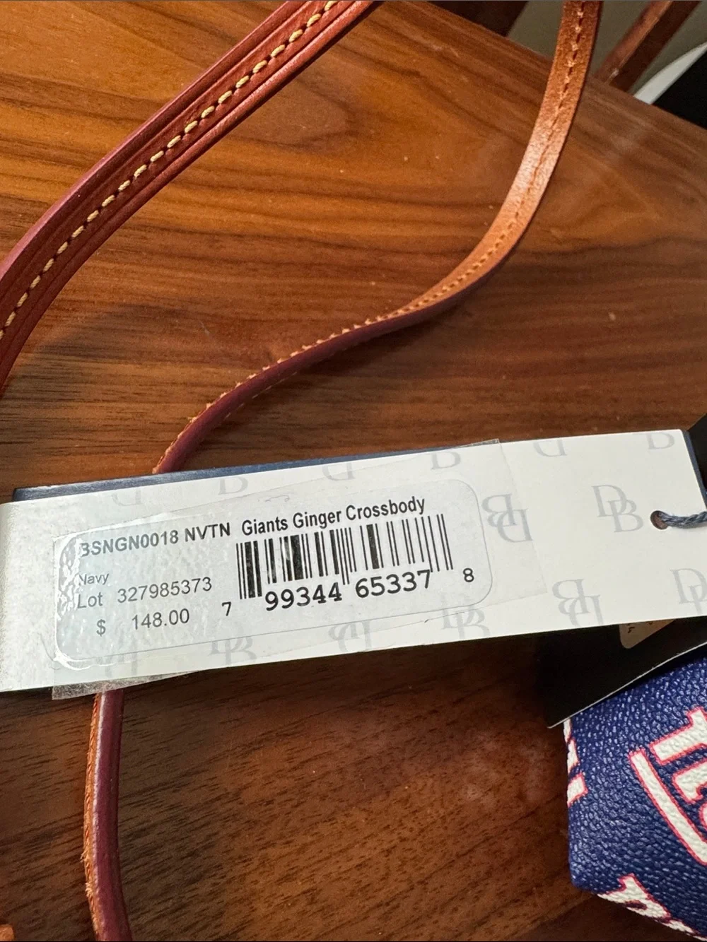 Dooney & Bourke Navy and Brown NY  Giants Logo crossbody bag NWT